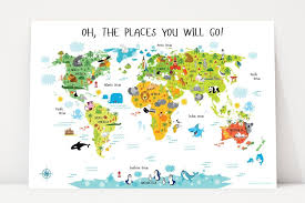 World Map For Kids Oh The Places You Ll Go Maps For Kids Baby Gift Nursery Decor Geography Maps For Kids In 2020 Kids World Map Playroom Art World Map Poster