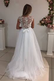 Adoring the beautiful details on the back of casablanca bridal wedding gown. A Line Elegant Bride Dress 2018 Cap Sleeves Appliques White Tulle Wedding Dresses Wisebridal Com