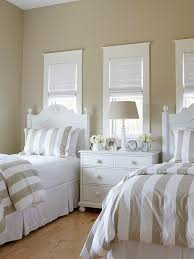 One Large Headboard Was Used To Make Two Twin Headboards Creamy Latte Color Walls Match Perfectly With Stri Classy Bedroom Twin Beds Guest Room Bedroom Design
