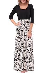 Black And White Women S Clothing Store Zattcas Womens Dresses Contrast 3 X2f 4 Sleeve Empire Waist Floral Maxi Dress At Amazon Women S Clothing Store Moda De Moda Diseno De Modas