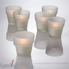 Our set of 12 white frosted clear votive candle holders with votive candles, size: Frosted Galss Flower Pots Perfect Glass Votive Candle Holders Votive Holders Flameless Tea Lights