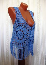 Chaleco tejido al crochet con flecos – заказать на Ярмарке ...