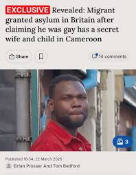 Chap seeks asylum away from his wife and child so he can have sex with men.  He obviously needs a luxury hotel, a phone, pocket money, free healthcare  and a council house