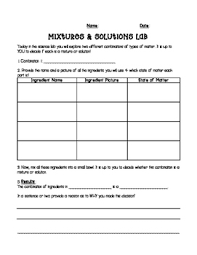 Mixtures And Solutions Lab Experiment Solutions And Mixtures Lab Activities Solutions