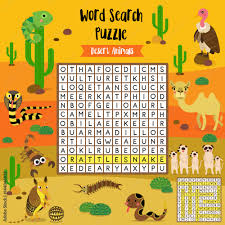 words search puzzle game of desert animals for preschool kids activity worksheet layout in a4 colorful printable version vector illustration stock vector adobe stock