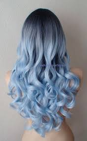 Dark Roots Pastel Silver Blue Wig Long Curly Hair Long Side Etsy Hair Styles Long Hair Styles Dyed Hair