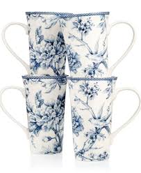 222 Fifth Adelaide Blue Set Of 4 Latte Mugs Blue White Decor Mugs Blue China
