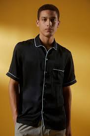 Standard Cloth Black Piped Satin Twill Shirt Urban Outfitters Uk