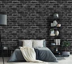 Black And Grey Wallpaper For Bedroom Removable Peel N Stick Wallpaper Self Adhesive Wall Etsy In 2020 Brick Interior Wall Black Brick Wall Brick Wall Bedroom