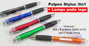 Souvenir Pulpen Stylus 3in1 Dengan Lampu Pada Cetakan Logo Pulpen Lampu