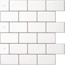 Black subway shower wall tiles with white grout boasting a chrome shower kit finishing the design with a sheen and sleek touch. Amazon Com Longking 10 Sheet Peel And Stick Tile For Kitchen Backsplash 12x12 Inches White Subway Tile With Grey Grout Home Kitchen