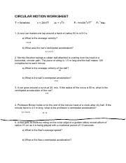 Circular Motion Worksheet Circular Motion Worksheet T Time Rev V 2r T Ac V2 R Fc M 42r T2 Fc Mac 1 A Race Car Makes One Lap Around A Track Of
