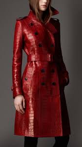 Burberry Long Alligator Leather Trench Coat In Red Lacquer Red Lyst Red Leather Dress Leather Trench Coat Leather Trench Coat Woman