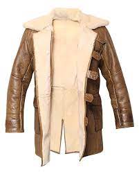 Men S Swedish Bomber Bane Tom Hardy Distressed Brown Real Shearling Sheepskin Leather Coat Review Leather Coat Distressed Brown Shearling