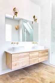Click to download cabinet city vanity price sheet. Floating Unfinished Wood Credenza And Cabinets Underneath Double Basin Sinks With Wall Mounted Brass Sin Bathroom Inspiration Bathroom Design Bathroom Interior