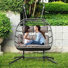 brafab luxury 2 person wicker swing chair rattan x large double hanging egg chair with stand aluminum frame grey cu patio swing patio swing chair porch swing
