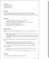 Professional General Maintenance Worker Templates To Showcase Your Talent Myperfectresume