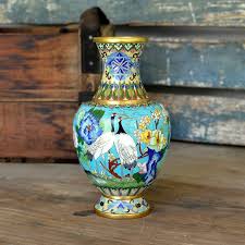 Reserved Chinese Cloisonne Enamel Over Brass Vase Crane Etsy Cloisonne Enamel Brass Vase Cloisonne