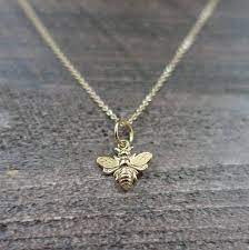Tiny Bee Necklace Solid Gold Bee Charm 14k 18k Rose Etsy In 2021 Bee Necklace Gold Bee Jewelry Design