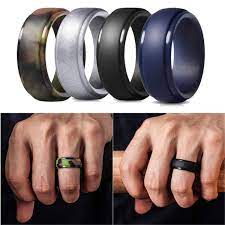 4pcs 8mm Silicone Wedding Rings For Mens Step Edge Rubber Wedding Bands Ebay