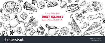 Winter Season Food Sweet Holidays Delicious Pastries And Hot Drinks Christmas Menu Template Vector Illustr Winter Season Food Christmas Drinks Winter Season