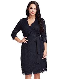 Black 3 4 Sleeve Dress Plus Size Lookbookstore Women S Plus Size Navy Lace 3 4 Sleeves Formal True Wrap Dress 2x Green Lace Dresses Bodycon Floral Dress Plus Size Black Dresses