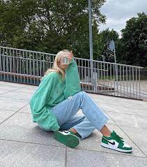 This is my how to style nike jordan 1 retro highs! Nike Air Jordan 1 Low Pine Green Shoes Women Jordans Men Sneaker Shoes Fashion Inspo Outfits Streetwear Fashion Trendy Outfits