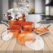 10 Piece Cookware Copper Pan Set Induction Bottom Nonstick Chef Steamer Skillet Sauce Fry Pan Copper Cooking Pan Induction Cookware Cookware Set