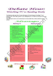 Debate Hour Watching Tv Vs Reading Books Esl Worksheet By Jujuka