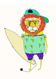 Lion Surfer Dude Digital Illustration Print By Ashleypercival 40 00 Safari Art Surf Art Print Elementary Art Projects