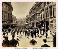 Busy Saturday evening at Buxton Wells Dressings Fair in the 80's I think.  Outside Bryants Furniture Shop