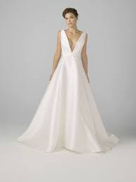 18108 Italian Mikado Plunging V Neck Ball Gown W Venise Lace Appliques