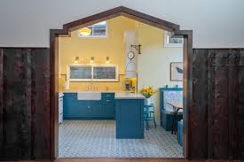 yellow and blue kitchen mixes modern