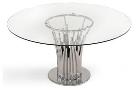 Modrest Paxton Modern Round Glass And Stainless Steel Dining Table Contemporary Dining Tables Glass Dinning Table Glass Dining Table Round Glass Table Top