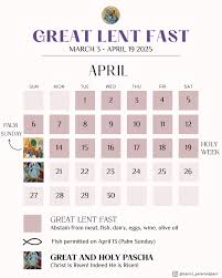Calendar guide for fasting this Great Lent, 2025 ☦️ —— Let us enter the  Fast with joy, O faithful. Let us not be sad. Let us cleanse our faces with  the waters
