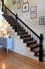 Trendy Black Stairs White Risers Foyers Ideas Schoolhallwayideas Entrancehalls Hallwayideasmodern Hallwayi Stairs Design Staircase Makeover Interior Stairs