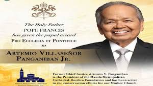 Ex-CJ Panganiban nakatanggap ng pagkilala kay Pope Francis