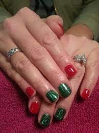 Pink, glitter and candy canes. Red And Green Glitter Christmas Nail Art Shellac Manicure And Pedicure Manicure Nail Designs Holiday Nails