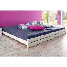 lit gigogne 2 lits empilables 2 sommiers pin massif teinte blanc vue 1 lit gigogne mobilier de salon lit