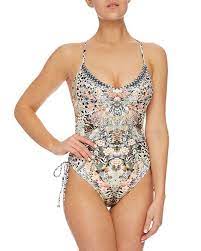Camilla Ruched Side Printed V Neck One Piece Swimsuit Moto Maiko One Piece Swimsuit One Piece Swimsuits