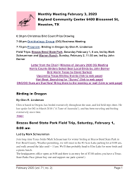 Monthly Meeting February 3, 2020 Bayland Community Center 6400 Bissonnet  St, Houston, TX Birding in Oregon Brazos Bend State P