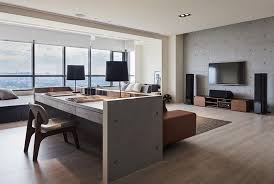 Placing The Sofa In The Middle Of The Living Room Created An Opportunity For A Home Office Behind It In 2020 Desk In Living Room Living Room Office Home