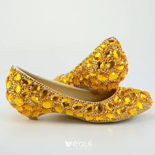 Browse our collection of women's rose gold shoes including heels, pumps & flats is the season's favorite blush colored metallic perfect for any special occasion. Charming Gold Crystal Wedding Shoes 2019 Low Heel Round Toe Wedding Pumps