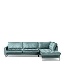 The soft cushions and oversized pillow backs are sure to be a comfortable seating treat. Buy West Houston Corner Sofa Chaise Longue Right Velvet Mineral Blue Riviera Maison