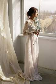 Chiffon Bridal Gown Chiffon Simple Wedding Dress White Bridal Chiffon White Dress White Chiffon Dress Long Wedding Dress Long Sleeve
