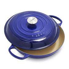 All indigo blue, embossed rings, no trim. Le Creuset Signature Braiser 3 5 Qt Sur La Table