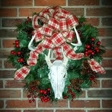 Christmas Wreath With Deer Antler Skull Christmas Decorations Christmas Wreaths Christmas Deer