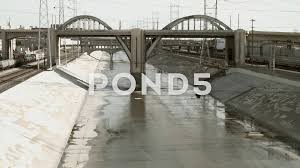 It spanned the los angeles river, the santa ana freeway (), and the golden state freeway (), as well as metrolink and union pacific railroad tracks and several local streets. Los Angeles River From 4th Street Bridge Stock Video Pond5