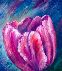 Use red, green, blue and purple to outline sections of the flowers and color the stem. Original Oil Painting On Canvas Nature Floral Pink Purple Tulip Stock Photo Picture And Royalty Free Image Image 114545805