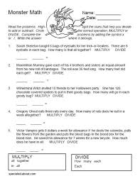 Teaching division to third graders isn't always easy, but math word problems can help. Monster Math Free Printable World Problems For Halloween Word Problem Worksheets Word Problems Monster Math